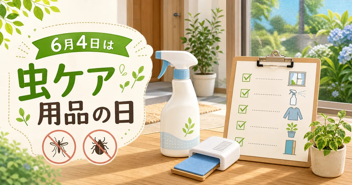 6月4日のカレンダーと虫ケア用品、窓辺のチェックリストを描いた記事ヒーロー画像