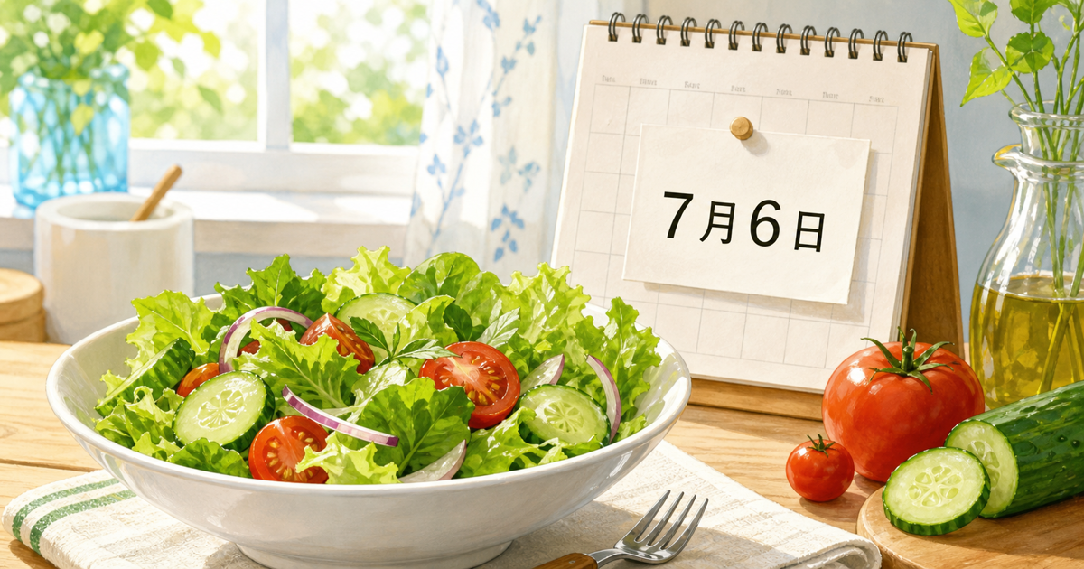 サラダと7月6日の卓上カレンダーを描いたサラダ記念日の記事ヒーロー画像