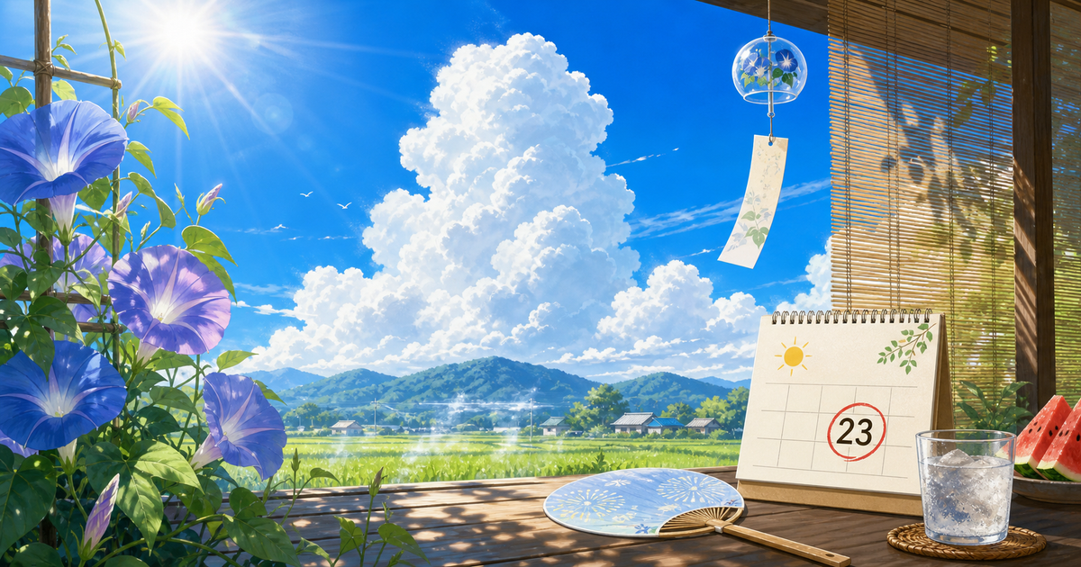 朝顔と入道雲、7月23日のカレンダーを描いた大暑の記事ヒーロー画像
