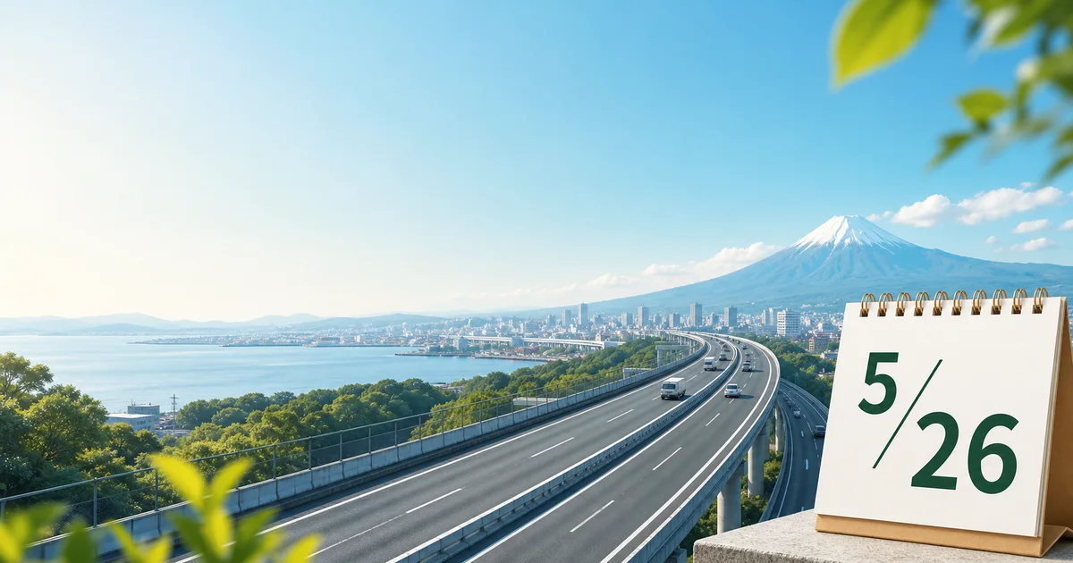 5月26日のカレンダーと、遠くへ伸びる高速道路を描いた記事ヒーロー画像