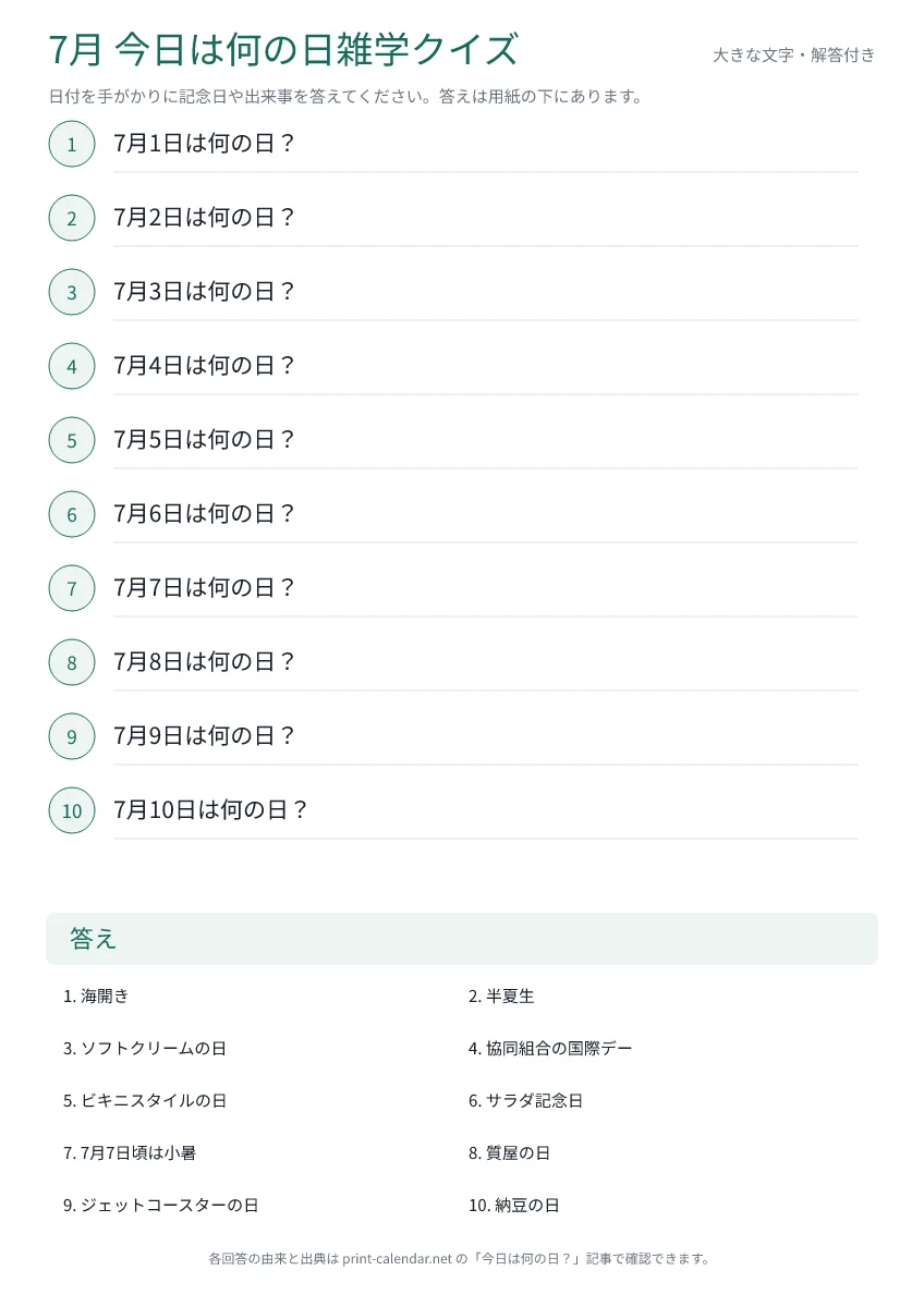 7月今日は何の日雑学クイズ